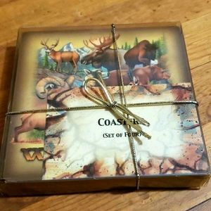 Wyoming 3.5" Wildlife 4 Cork Coasters New!